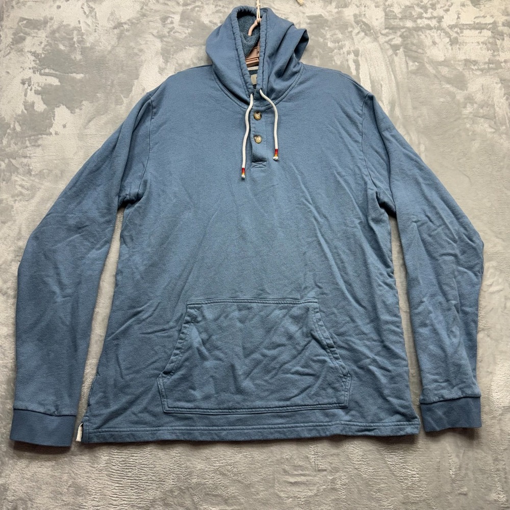 Marine Layer Hoodie Mens XL Blue Pullover Button Drawstring Chill Casual Made US